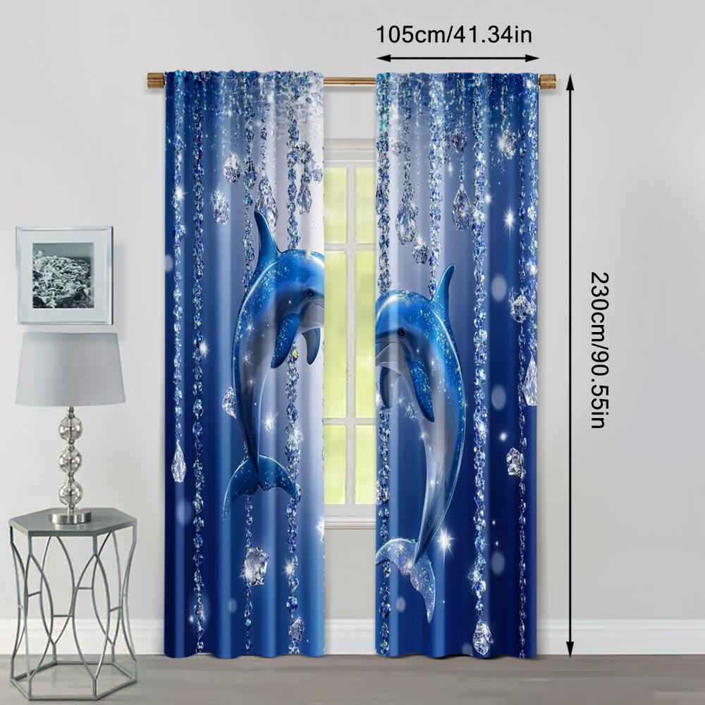 2pcs   Curtains Digital Printed 2D Print Blue Dolphin Print Machine Washable Polyester (without Rod) Art Deco Festive Use for
