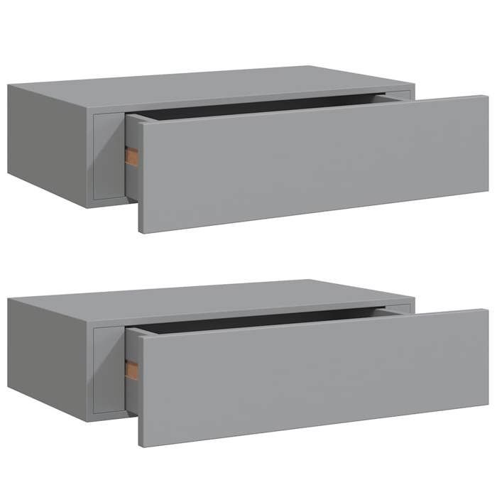 VidaXL Wall-mounted Shelves with Drawers 2 Pcs Grey 40x23.5x10 Cm MDF