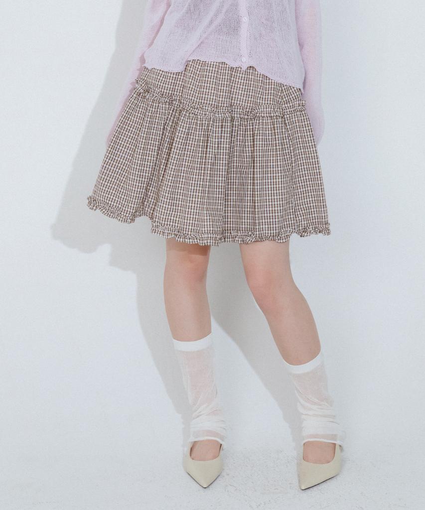 Mellotoli Check Tiered Mini Skirt (Brown)