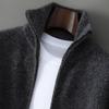 Herren-Cardigan-Pullover aus reiner Wolle mit hohem Kragen und Reißverschluss - Herbst/Winter Dick gestrickt, einfarbig