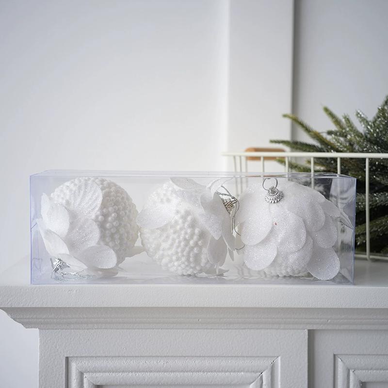 

WTEMPO Белые Лепестки Рождественский Глиттер Круглые Пенопластовые Шары Витрина Магазина Рождественская Елка Подвесные Украшения Идеально для Хэллоуина Нового Года Свадьбы 3pcs
