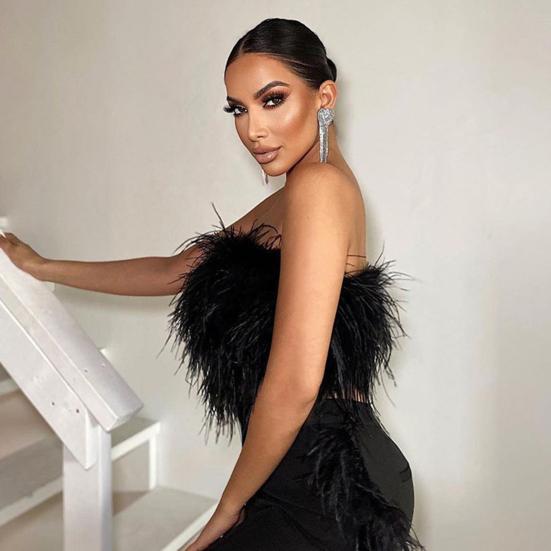 Party Crop Top Sexy Fluffy Skin-touch Sleeveless Off Shoulder Lady Camisole Night Party Clothes