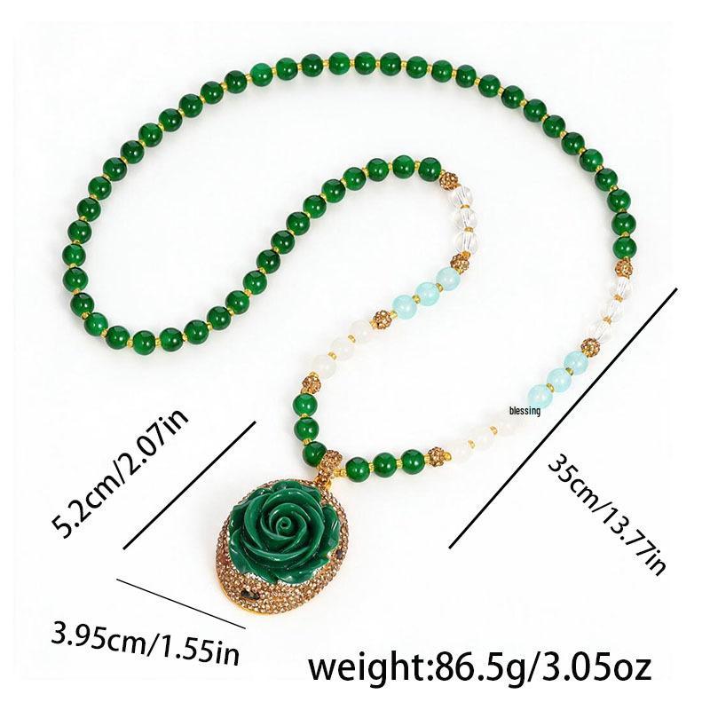 Retro Chinese Luxury Sweater Chain with Green Bead Pendant - Women's Fashionable High-End Celebrity Style Accessory