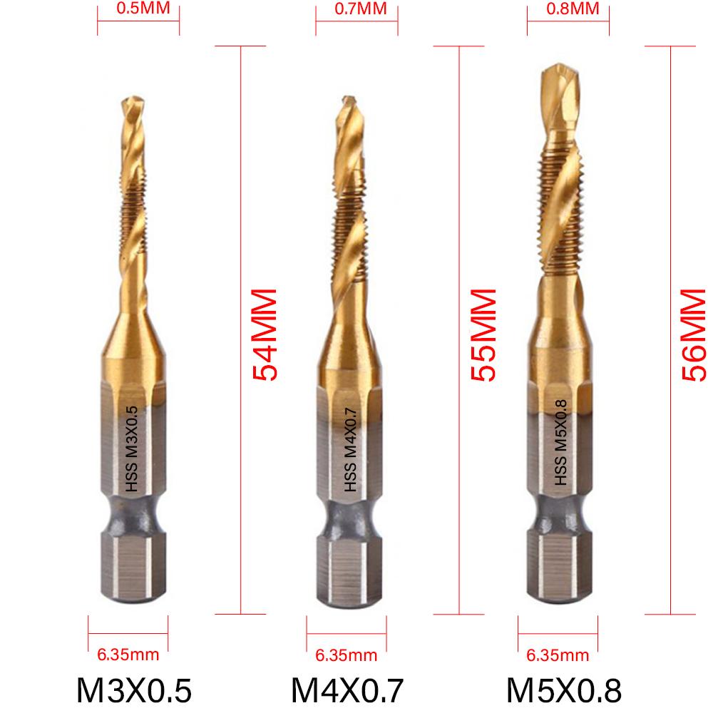 1/6Pcs Tap Drill Bit Set Hex Shank Titanium Plated HSS Screw Thread Bit Screw Machine Compound Tap M3 M4 M5 M6 M8 M10 Hand Tools
