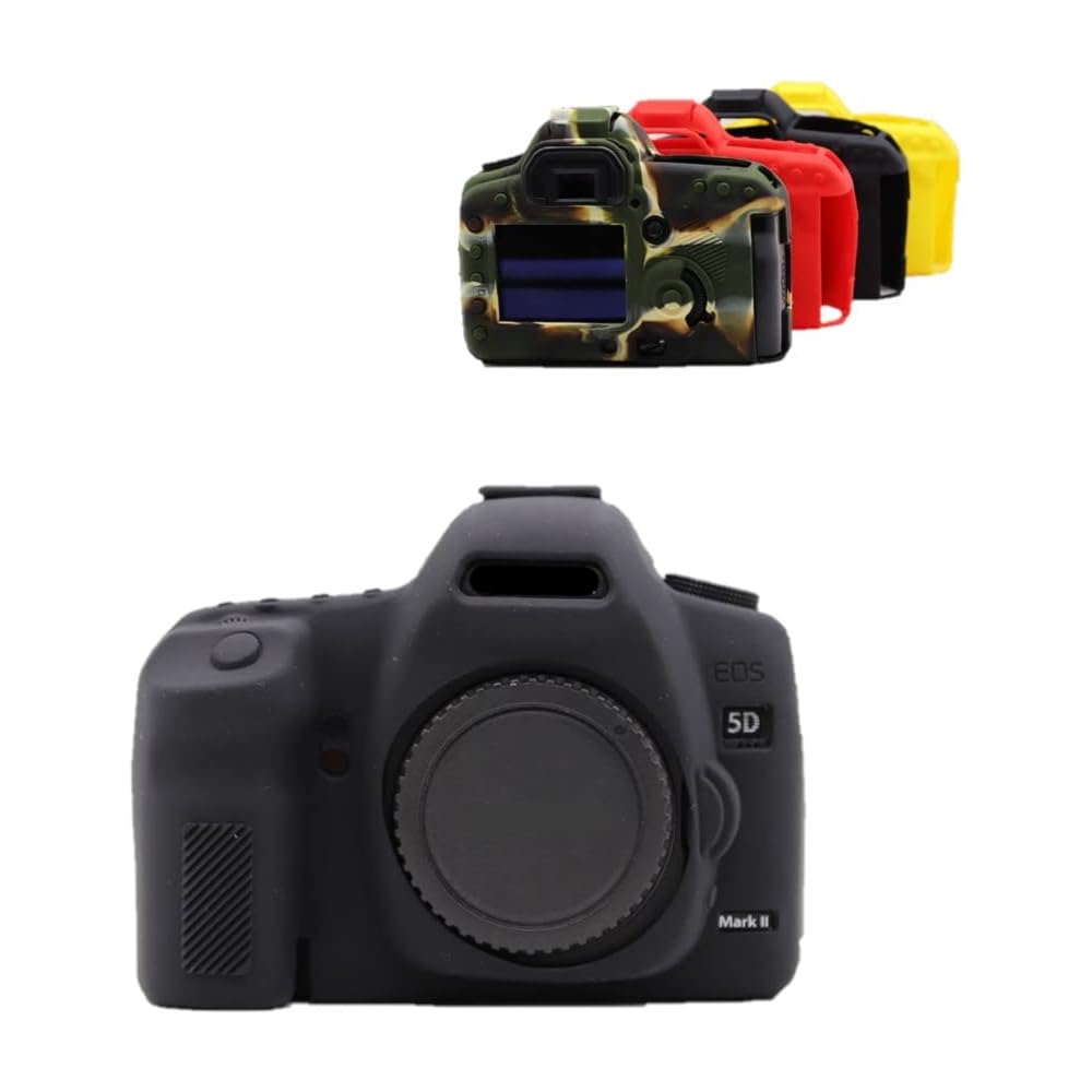 Soft Silicone Black Camera Case, Armor Skin Body Cover Protector for Canon EOS 5D Mark II Digital Camera, Black/White, Camera Case