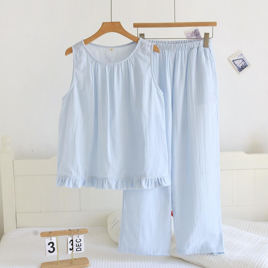 Pure Cotton Double-layer Yarn Pajamas Women's Summer Thin Vest Shorts Sweet Girl Style Can Be Worn Outside Loungewear Two-piece Set