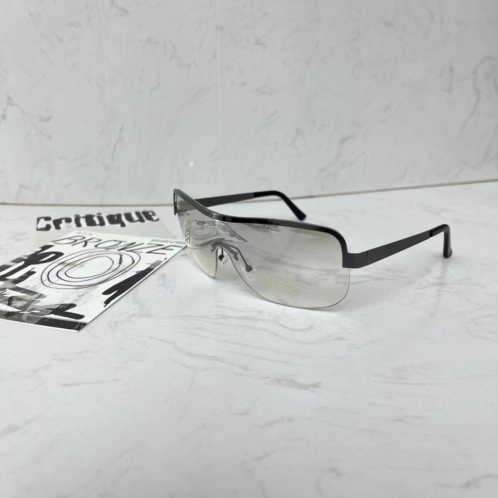 Oversized Sunglasses Lightweight Bronze Metal Frame Shades Unisex Sunglasses Trendy Half Rimless Sunglasses For Driving