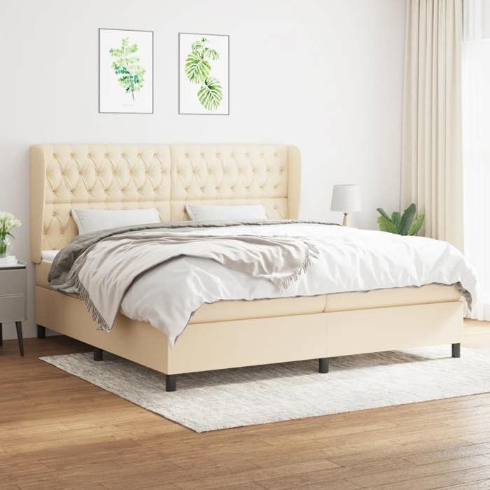 3128234 vidaXL Lit à sommier tapissier avec matelas Crème 200x200 cm Tissu
