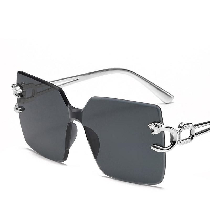 Non-polarized New European and American Fashion One-piece Frameless Sunglasses, Personalized Leopard Head Sunglasses