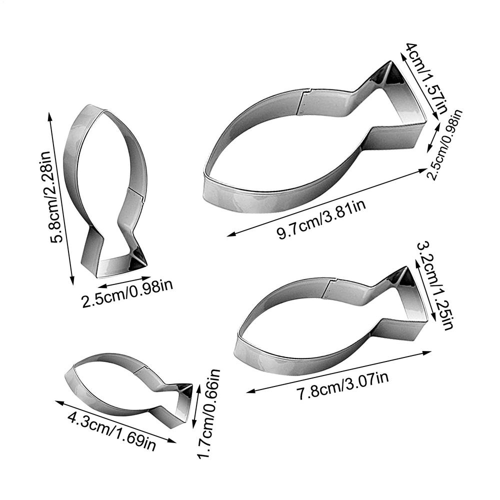 4 PCS Fish Cookie Cutter Cartoon Fish Cookie Cutter Stainless steel fish shaped cookie cutter Cake Pastry Fondant Decorate Tools