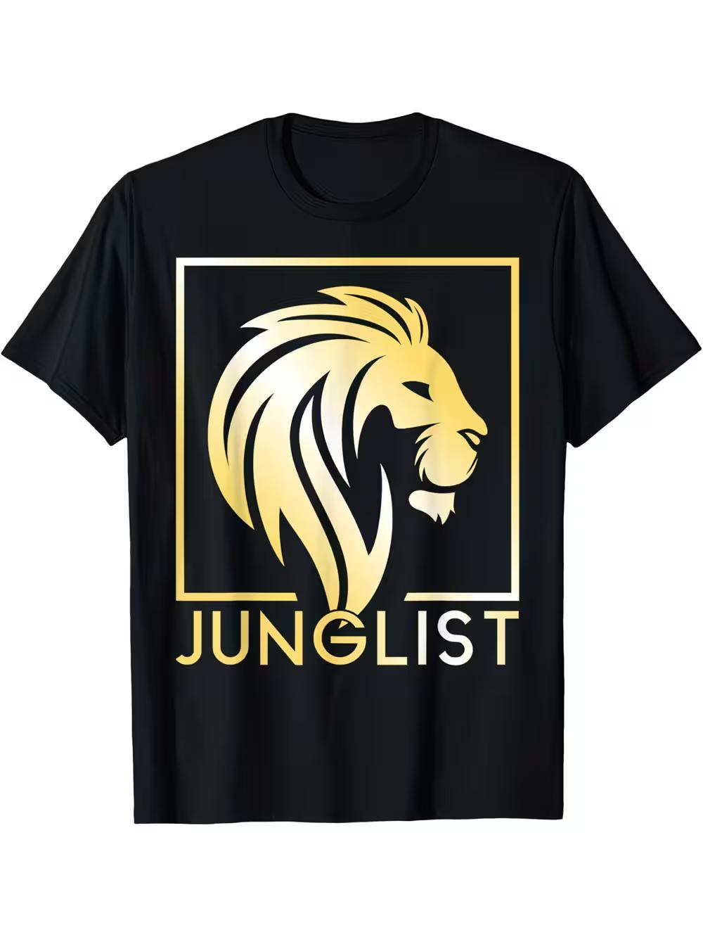 

Men s Black Drum & Bass Graphic T-Shirt - Golden Lion & Junglist Design L