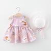 A749 Summer Baby Girl Princess Dress with Big Bow & Flower Skirt, Includes Hat, for Ages 1-4