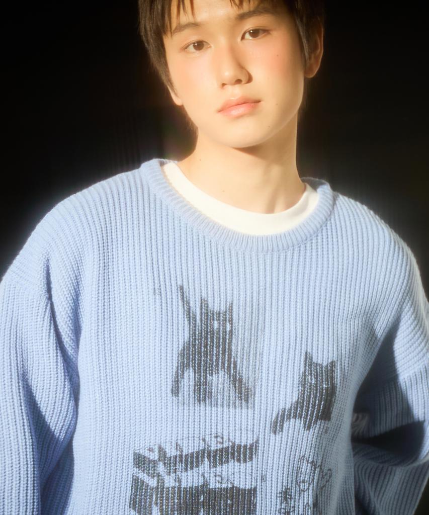 VIDEO JOCKEY Hipster Graphic Knit Sweater [Blue]