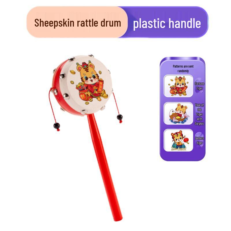 Wooden Sheepskin Baby Rattle Handheld Wave Drum for Newborns and Toddlers