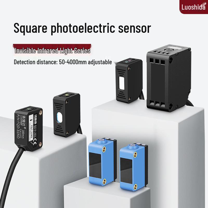 Square Long-Distance Background Suppression NPN Photoelectric Sensor, Through-Beam & Diffuse Reflection.