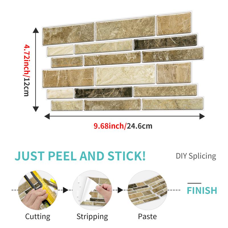 12 Pcs Self Adhesive Tile Sticker Waterproof PVC Marble Pattern Peel And Stick Panels Bathroom Kitchen Backsplash Wall Decals