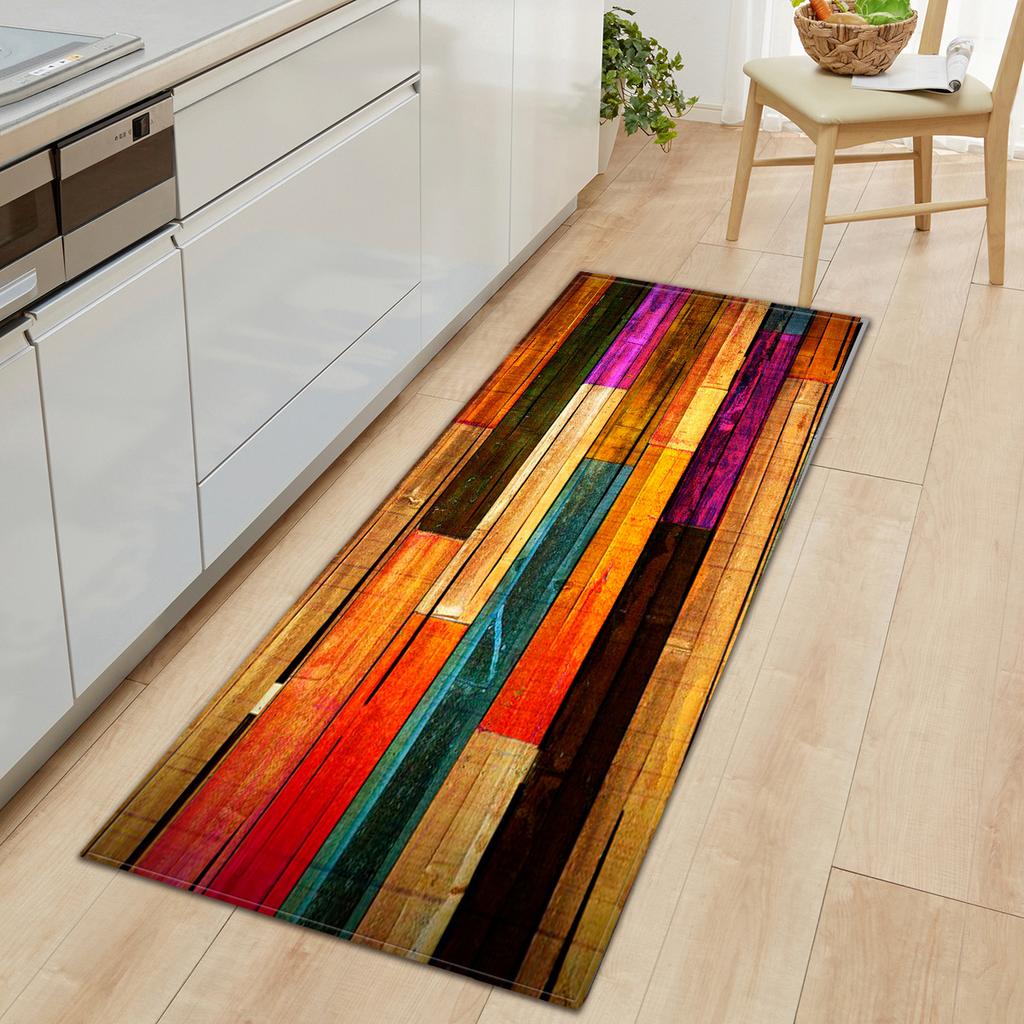 Wood Grain Household Door Mat Kitchen Absorbent Strip Bathroom Non-Slip Floor Mat Living Room Bedroom Carpet