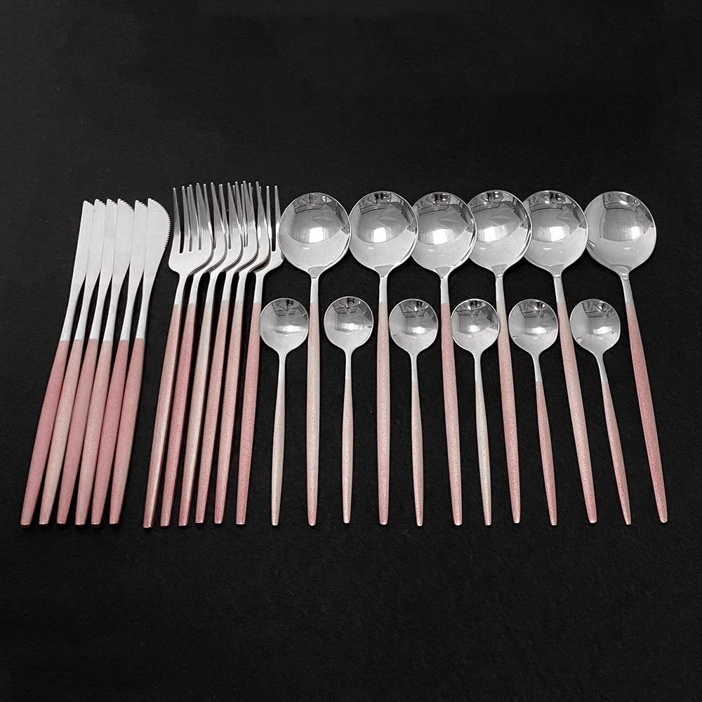 24Pcs White Gold Cutlery Set Kitchen Tableware Set Stainless Steel Dinnerware Set Knife Fork Spoon Dinner Set Dishwasher Safe