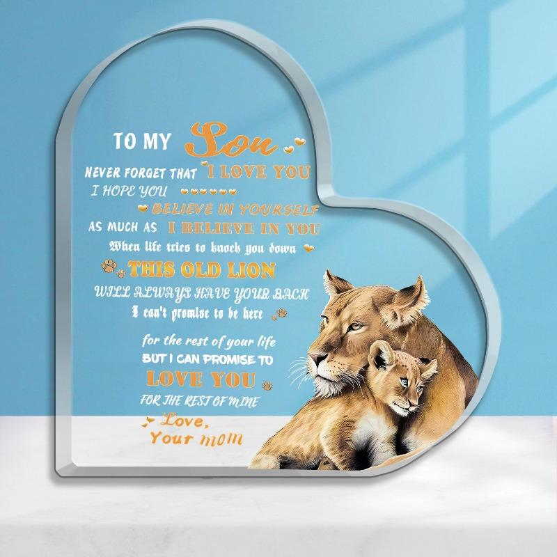 Son'S Inspirational Desk Decoration: Acrylic Sign with Heart Shape And Lion Illustration- Acrylic Desktop Ornament, Four Seasons Decoration