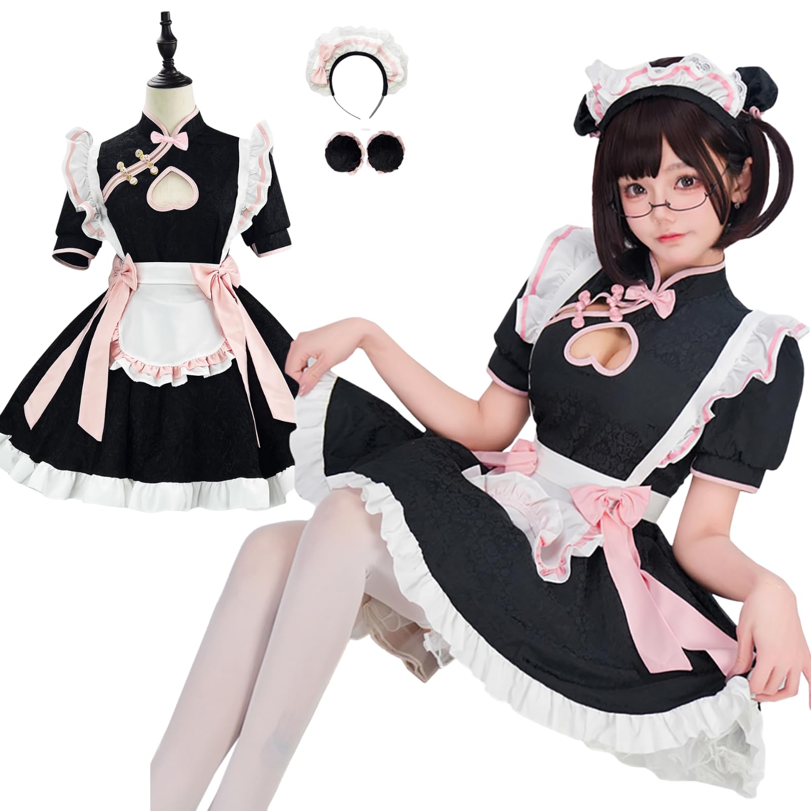 

[Milky Time] Костюм для косплея на Хэллоуин, Платье, Мини-длина, Платье китайской горничной