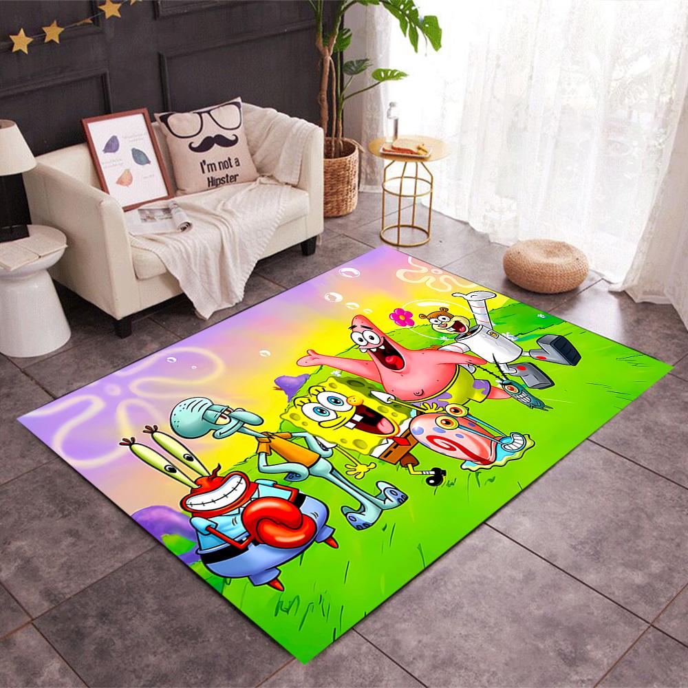 Spongebob Squarepants Adventure Themed Anti-Slip Rugs - Polyester Home Decor, Suitable for Bedrooms, Living Rooms, Doorways, Studios, and Decorations