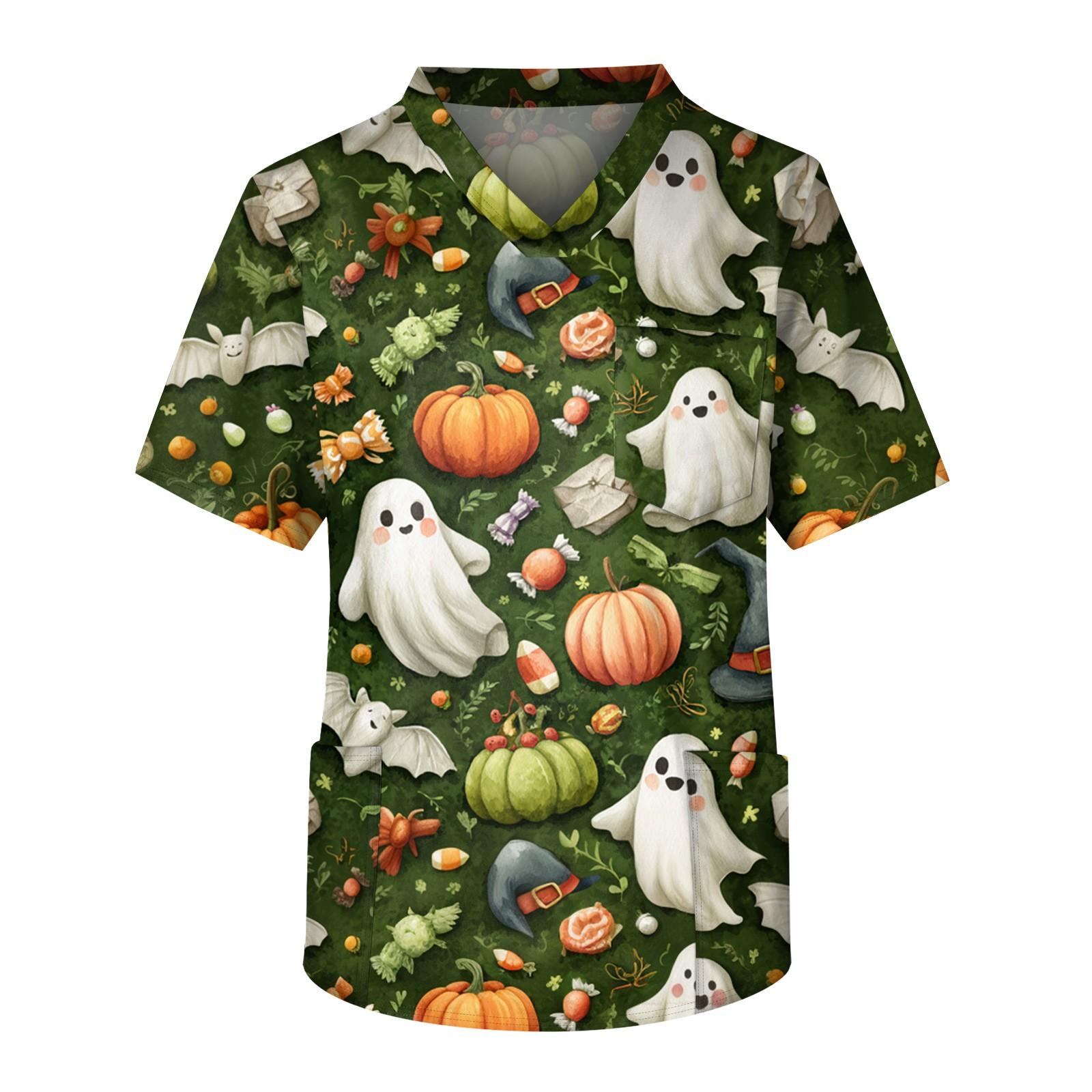 

Мужской топ с короткими рукавами и v-образным вырезом на Хэллоуин с принтом на груди и карманом для ухода за кожей S зелёный