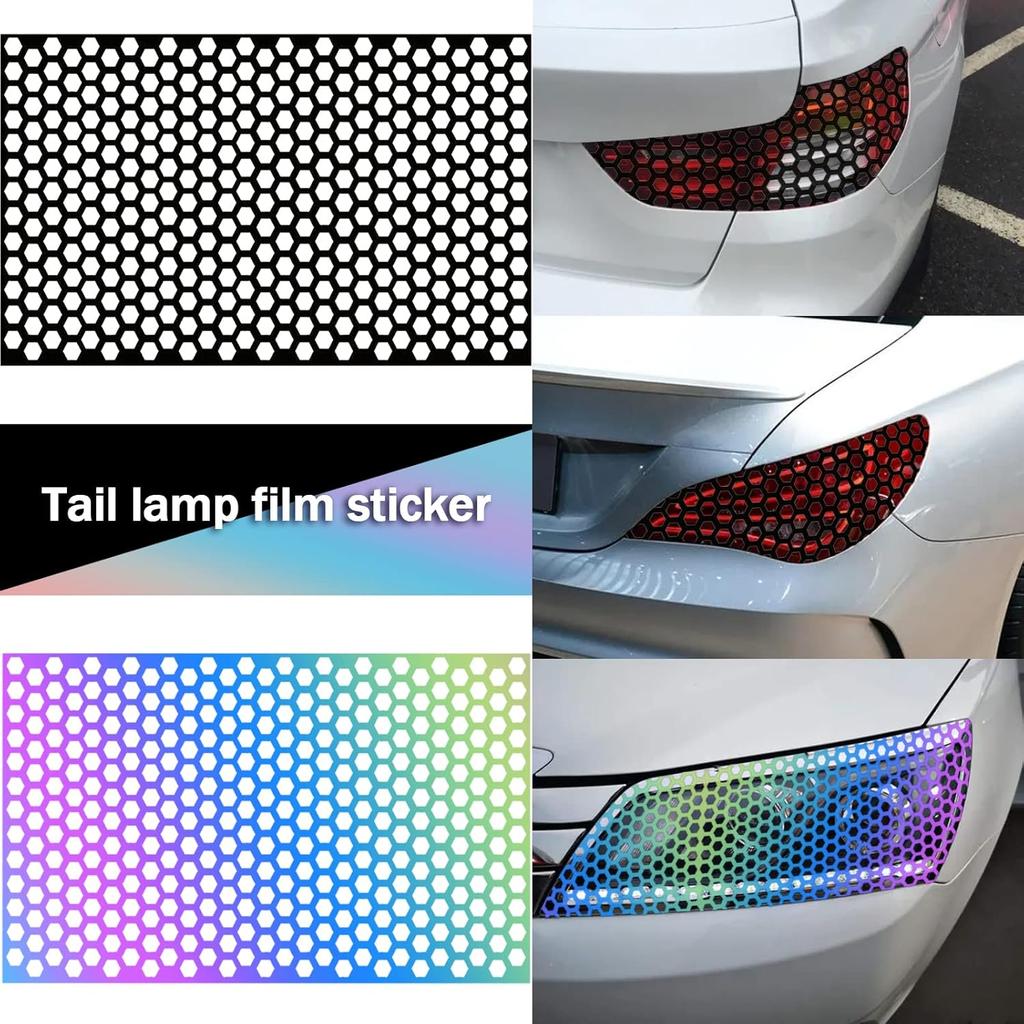2Pcs Universal Car Rear Tail Light Lamp Stickers Honeycomb Type Decal,Car DIY Self Adhesive Tint Film Sheet For Car Rear Tail Light Headlamp