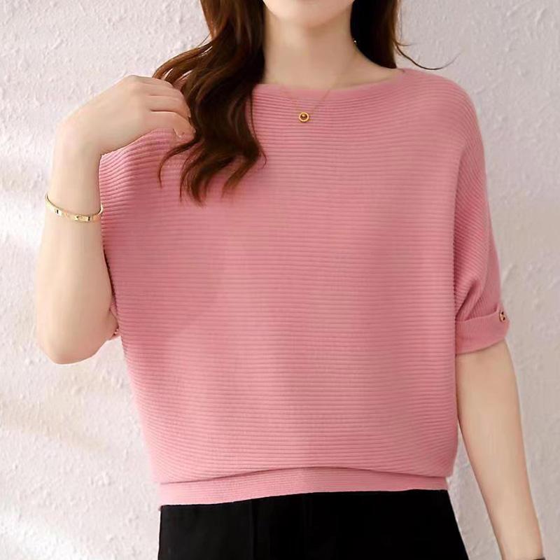 Dámský pletený svetr s tříčtvrtečním rukávem, top, dámské tenké letní spodní tričko s rukávem do půli paže