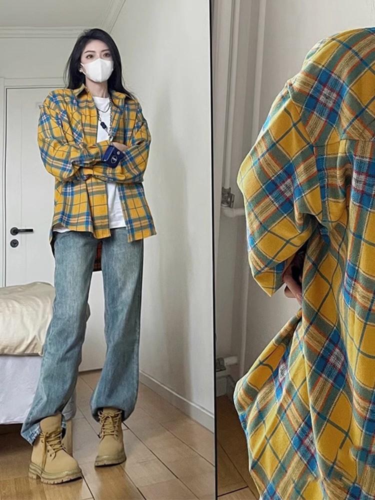Women's Casual Red Plaid Retro Jacket: Loose, Versatile, Spring Outerwear