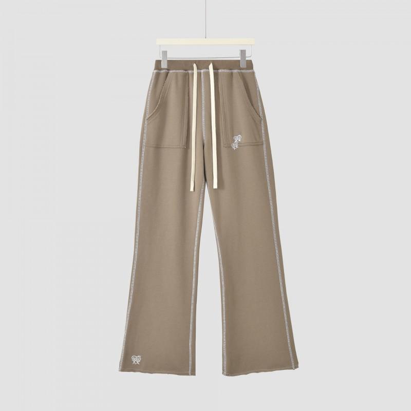 Womens Embroidered Cropped Flare Joggers With Drawstring Waist Cotton Blend High-Waisted Casual Pants Fall