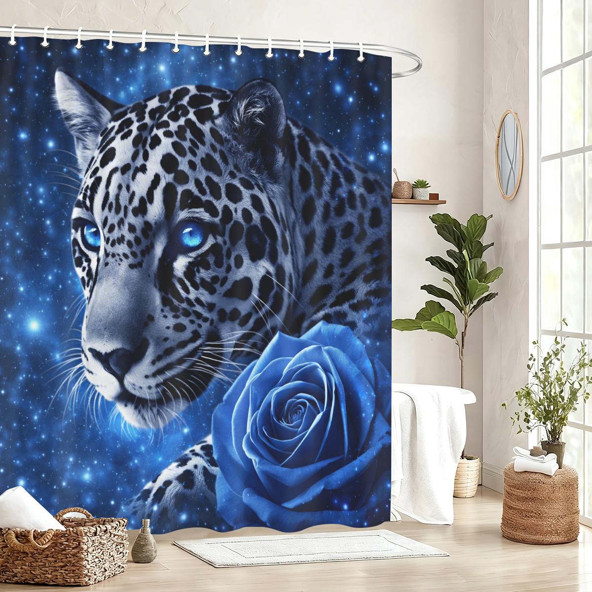 

2D Printed Polyester Shower Curtain - Butterfly, Marble, Floral & Leopard Patterned Bathroom Decorative Curtains W60H190(CM)-1 Pcs