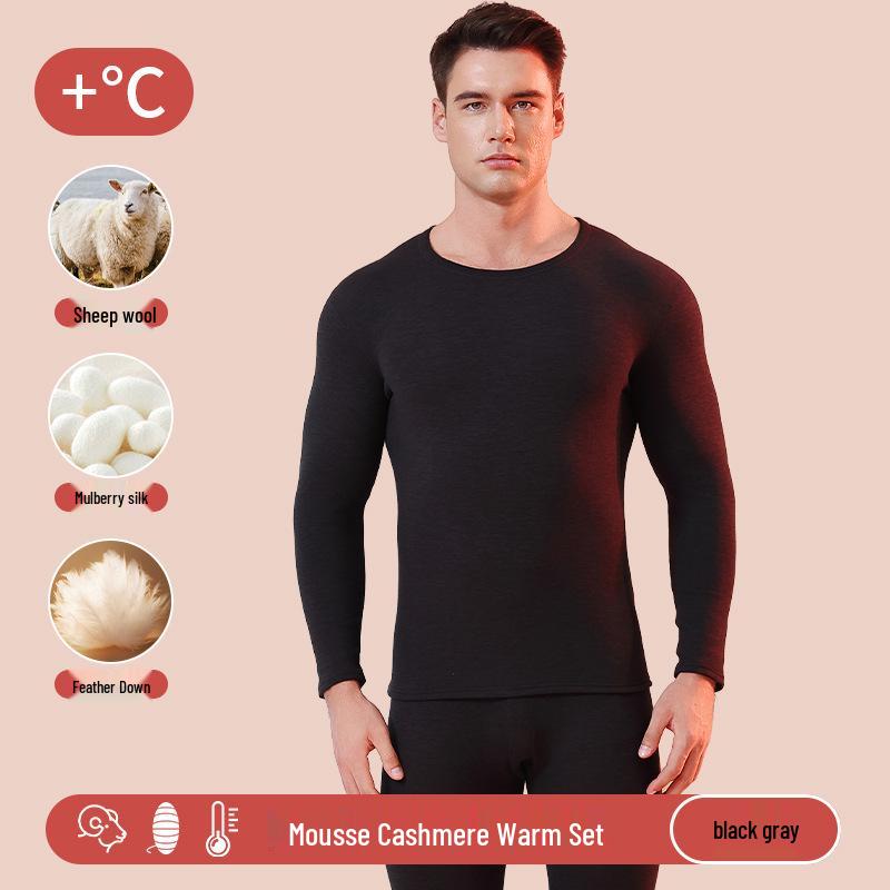 Men's and Women's Ultra-Thick Merino Wool Base Layer: Warm, Skin-Friendly, Round Neck Set for Autumn and Winter