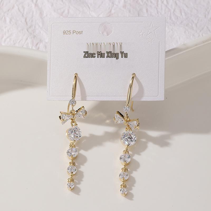 S925 Sterling Silver Zircon Butterfly Tassel Earrings - Elegant Light Luxury Women s Style 14k