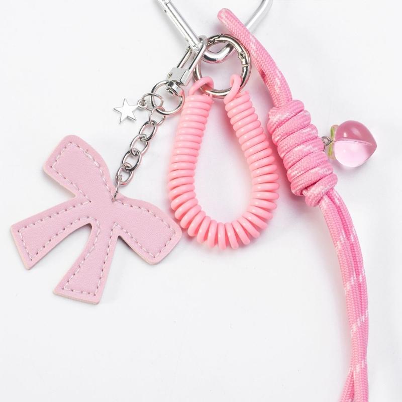 Braided Rope Bag Charm Lovely Heart Keychain Handbag Pendant Ornaments Bows Keyrings Fashion Keyholders