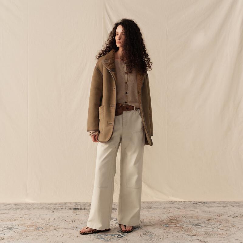 GREEN BELT Faux Lamb Fleece Spliced Short Coat