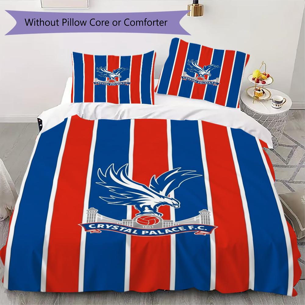 Crystal Palace FC Pattern Bedding uilt Set uilt Cover Pillowcase Home Decoration Birthday Gift (1 * duvet cover + 2 * pillowcase without core)