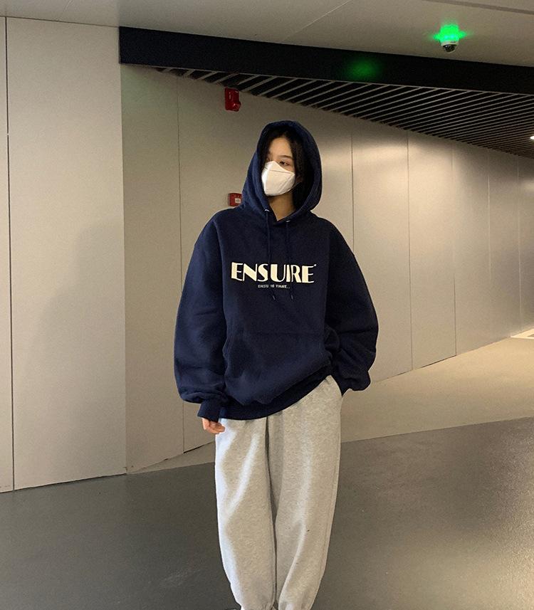 Padded Hooded Sweatshirt Women Autumn and Winter Loose Ladies Student Tops Fashion Retro Versatile Sweatshirt