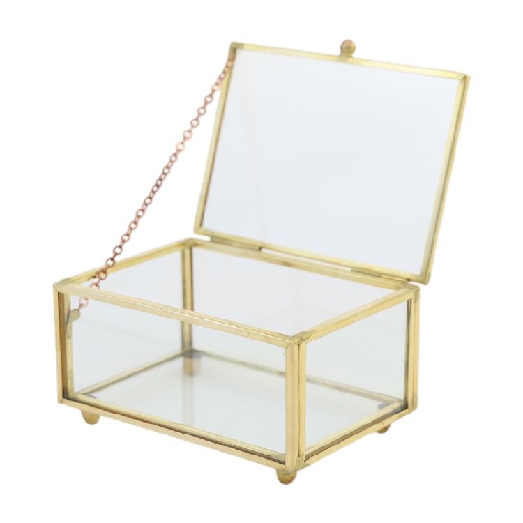 

Wedding Ring Box Geometric Clear Glass Jewelry Box Organizer Tabletop Holder 1