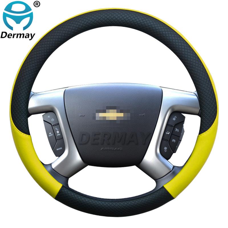 100% DERMAY Brand Leather Car Steering Wheel Cover Anti-slip for Chevrolet Lacetti Daewoo Gentra Auto Accessories