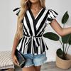YYFS Women's Fashion Casual Summer Spring Stripe Print Short Sleeve V-Neck Blouses & Shirts