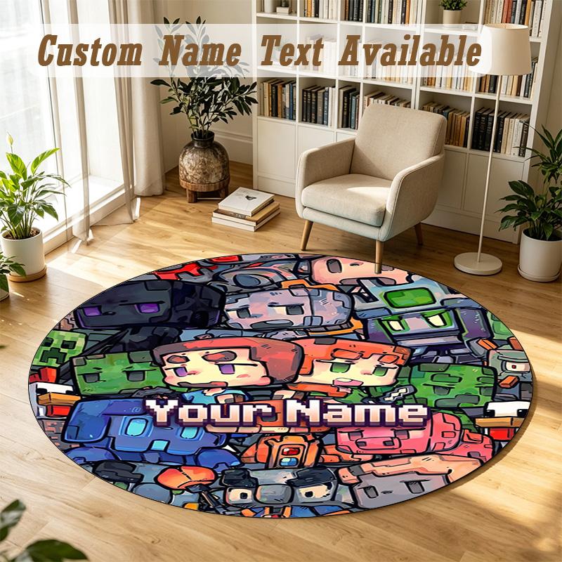 Round Rug Custom NameMinecraft Pattern Non Slip Carpet Home Floor Decor