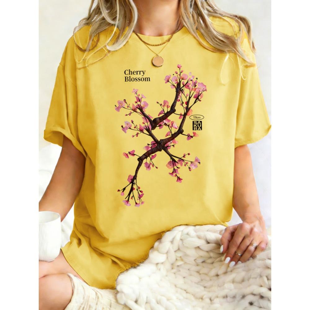 Tokyo Harajuku Cherry Blossom Printed T Shirt Women Summer Breathable Tops O-Neck Hip Hop Short Sleeve Woman Cotton T-Shirts