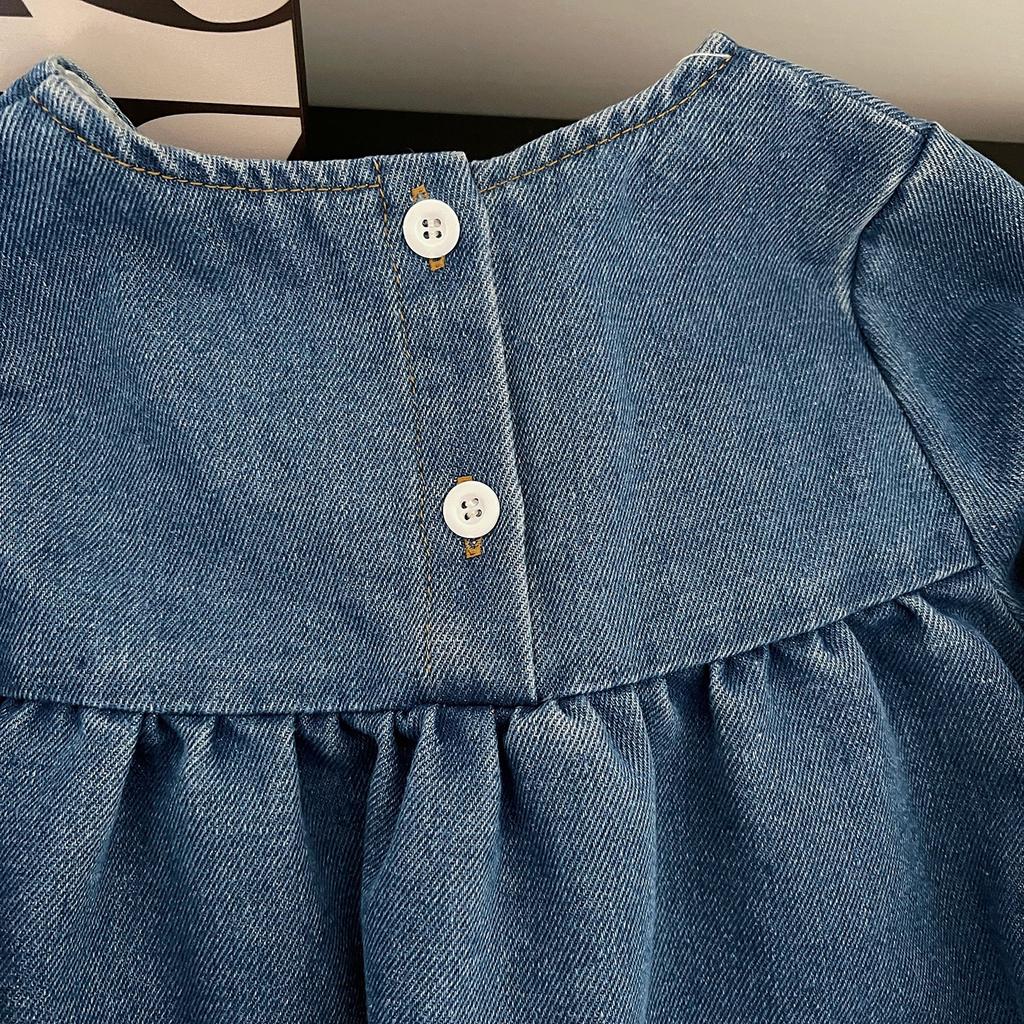 Herbst Mädchen Jeans Bestickt Langarm Kleid Mädchen Freizeitkleid