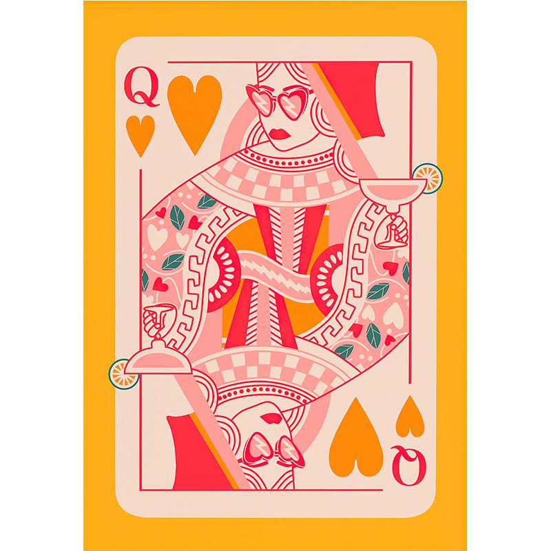Queen of Hearts Wall Art Print Colorful Playing Card Poster Maximalist Card Dopamine Queen Illustration Canvas Painting