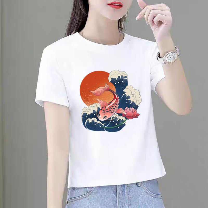 Modal Damen Lässiges Print-T-Shirt Kurzärmelig Harajuku-Stil Grafisches Oberteil Polyesterstoff Mode-Oberteile