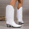 European and American Fashion Medium Tube Fashion Boots Women's Large Size Retro Thick Heel Pleated Foot Sleeve V Mouth Western Knight