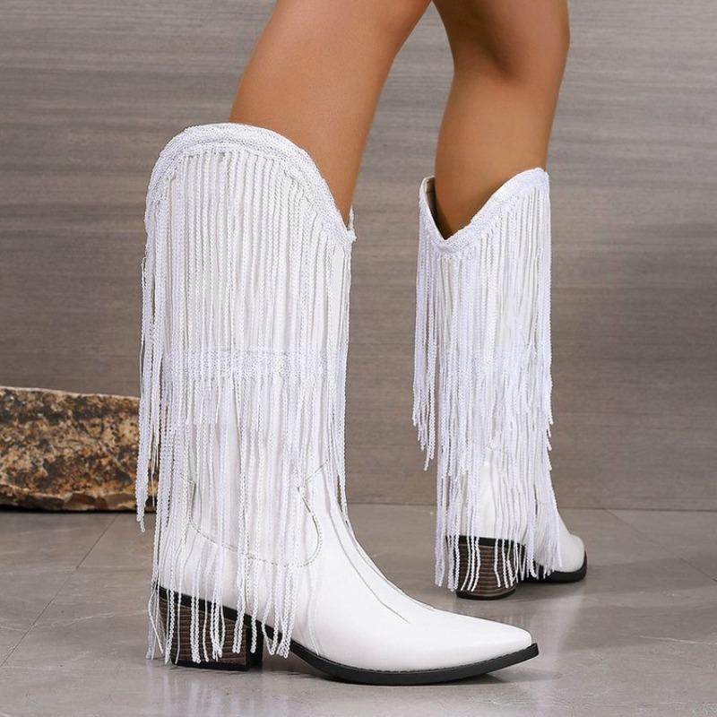 European and American Fashion Medium Tube Fashion Boots Women's Large Size Retro Thick Heel Pleated Foot Sleeve V Mouth Western Knight