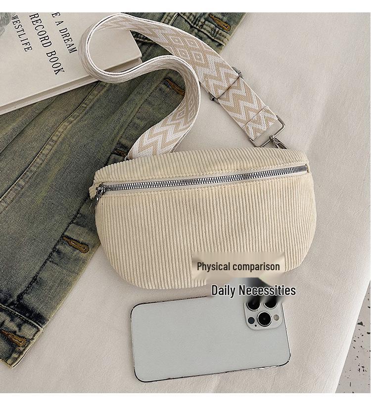 Women's 2025 Canvas Corduroy Waist Bag - Large Capacity, Trendy Street Style, Single Shoulder, Crossbody Bag.