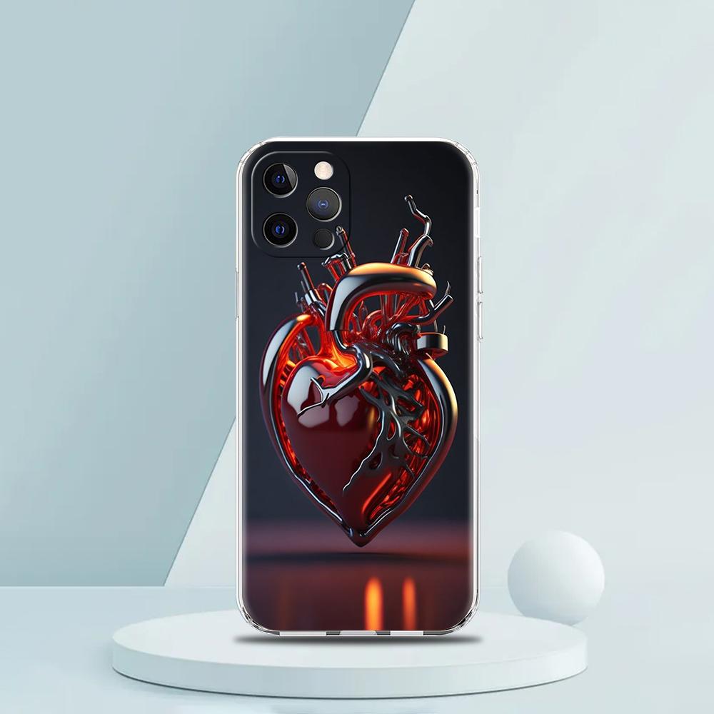 Mechanical Heart Phone Case for iPhone 16 15 14 13 12 Pro Max Transparent Soft for iPhone 11 Pro Max 7 8 Plus XS XR Shell