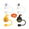 1-10Sets Halloween Straw Dust Plug Eco Friendly Pumpkin Ghost Straw Cap for Cup Reusable Dust Proof Cover for Drinks
